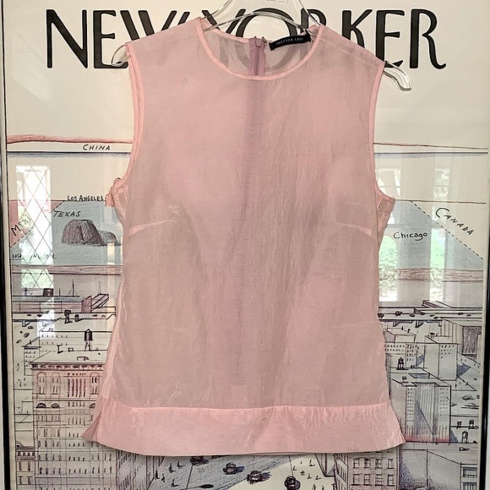 Joffer Caoc pink sheer tank top with back zipper & side fishnet details size S